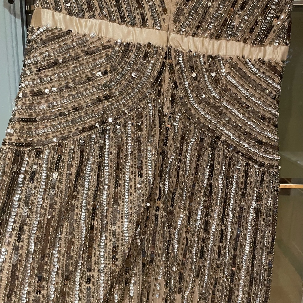 Adrianna Papell .Elegant Sequin Gown with Sheer Sleeves - Picture 8 of 16